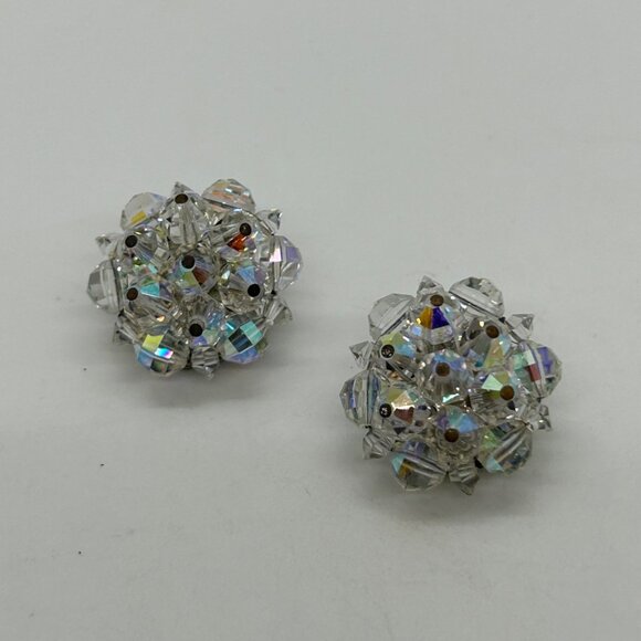 Laguna Jewelry - Laguna Vintage Aurora Borealis Crystal Cluster Clip-On Earrings Iridescent